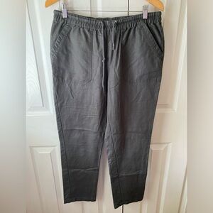 Quince Charcoal Linen/Organic Cotton Twill Straight Leg Crop Pull-On Pants SZ L